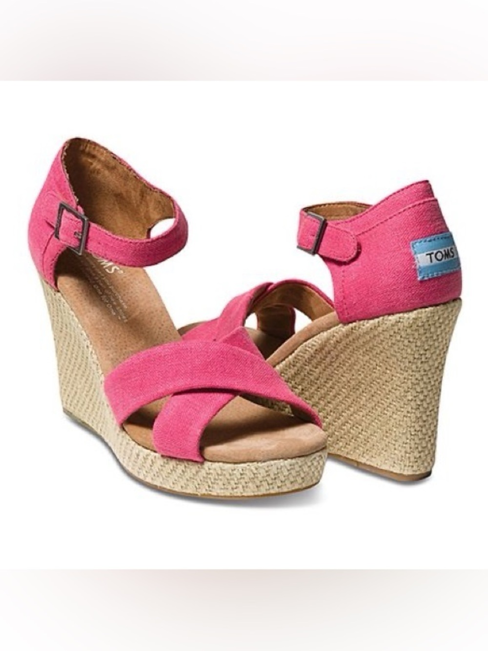 Toms Pink Canvas Wedge Sandals